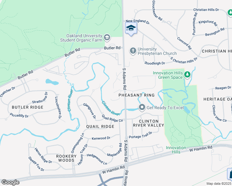 map of restaurants, bars, coffee shops, grocery stores, and more near 1615 Stoneybrook Drive in Rochester Hills