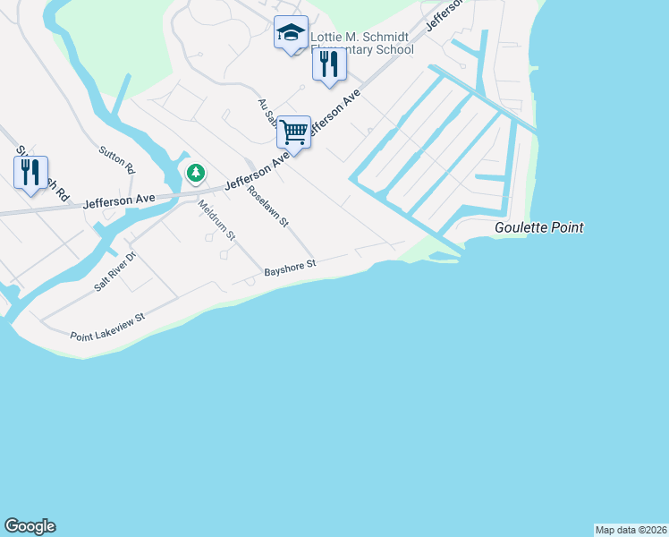 map of restaurants, bars, coffee shops, grocery stores, and more near 49286 Bayshore Street in New Baltimore