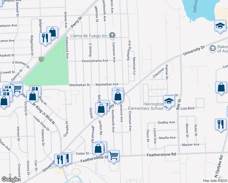 map of restaurants, bars, coffee shops, grocery stores, and more near 631 Cameron Avenue in Pontiac
