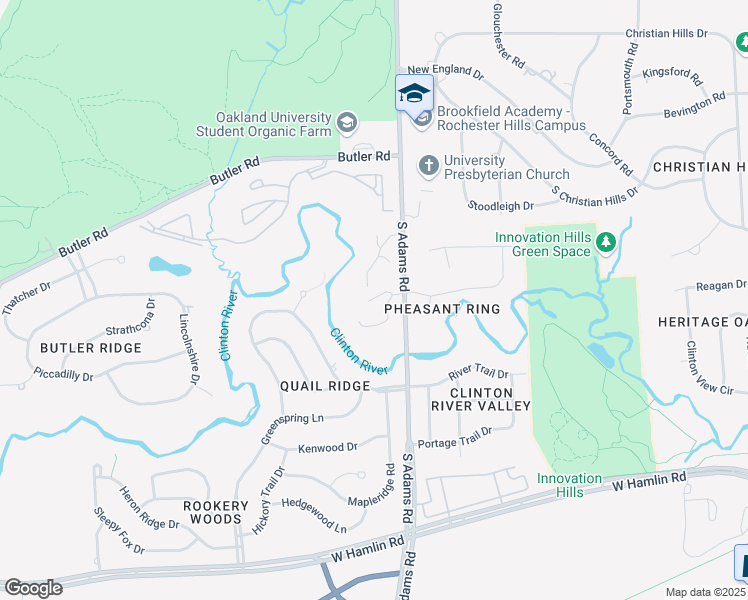 map of restaurants, bars, coffee shops, grocery stores, and more near 1615 Stoney Brook Drive in Rochester Hills