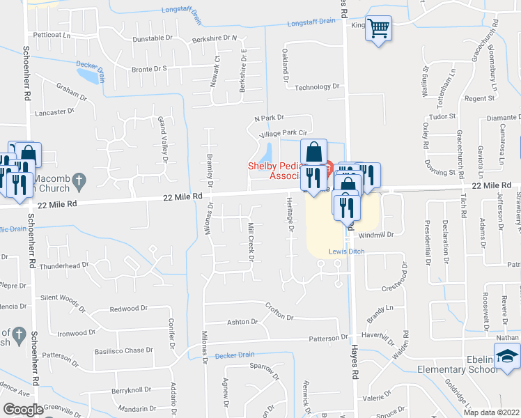 map of restaurants, bars, coffee shops, grocery stores, and more near 14770 Holly Court in Macomb County