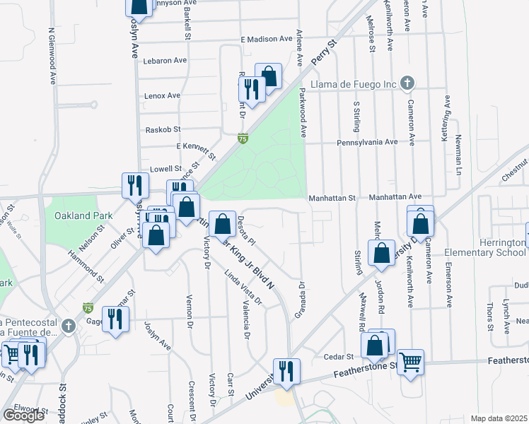 map of restaurants, bars, coffee shops, grocery stores, and more near 670 Desota Place in Pontiac