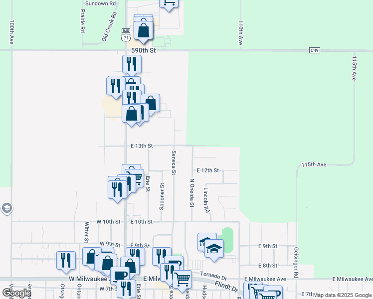 map of restaurants, bars, coffee shops, grocery stores, and more near 404 East 13th Street in Storm Lake