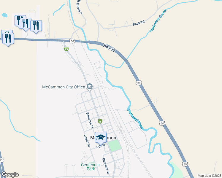 map of restaurants, bars, coffee shops, grocery stores, and more near 111 South Railroad Avenue in Pocatello