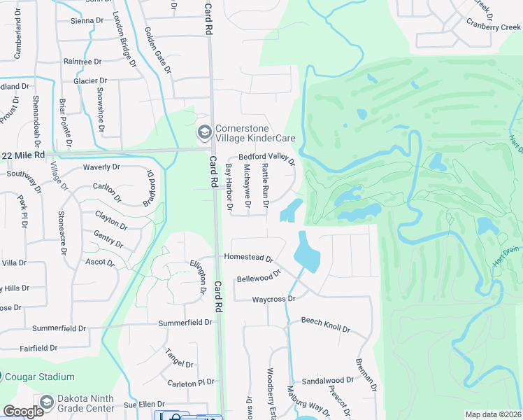map of restaurants, bars, coffee shops, grocery stores, and more near 48575 Rattle Run Drive in Macomb