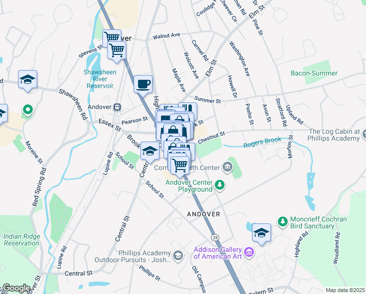 map of restaurants, bars, coffee shops, grocery stores, and more near in Andover