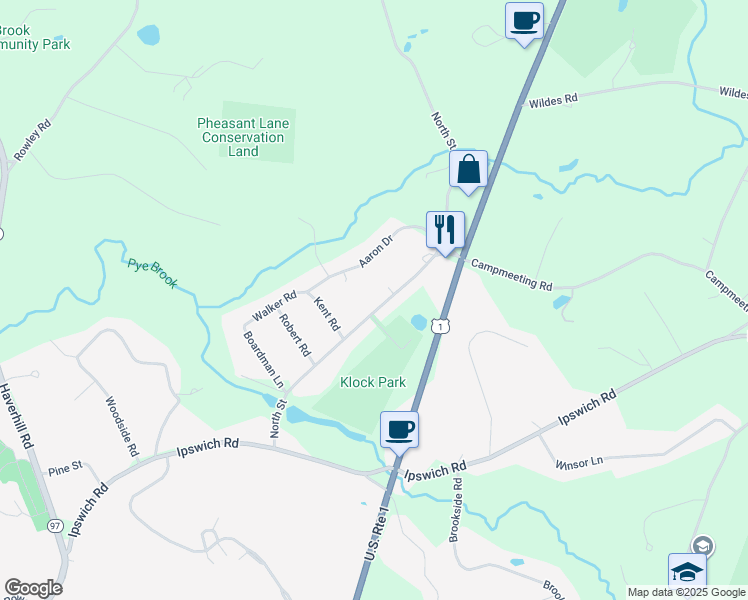 map of restaurants, bars, coffee shops, grocery stores, and more near 44 North Street in Topsfield