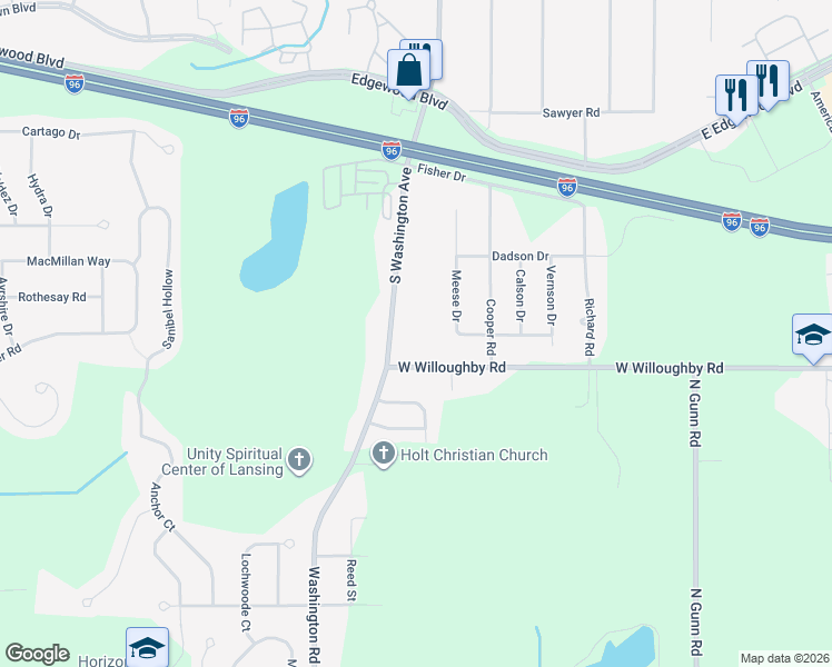map of restaurants, bars, coffee shops, grocery stores, and more near 6971 South Washington Avenue in Lansing