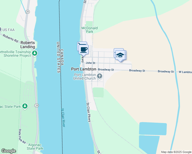 map of restaurants, bars, coffee shops, grocery stores, and more near 475 Moore Street in Port Lambton