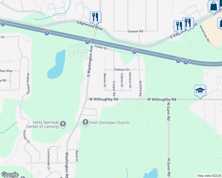 map of restaurants, bars, coffee shops, grocery stores, and more near 701 Donson Drive in Lansing
