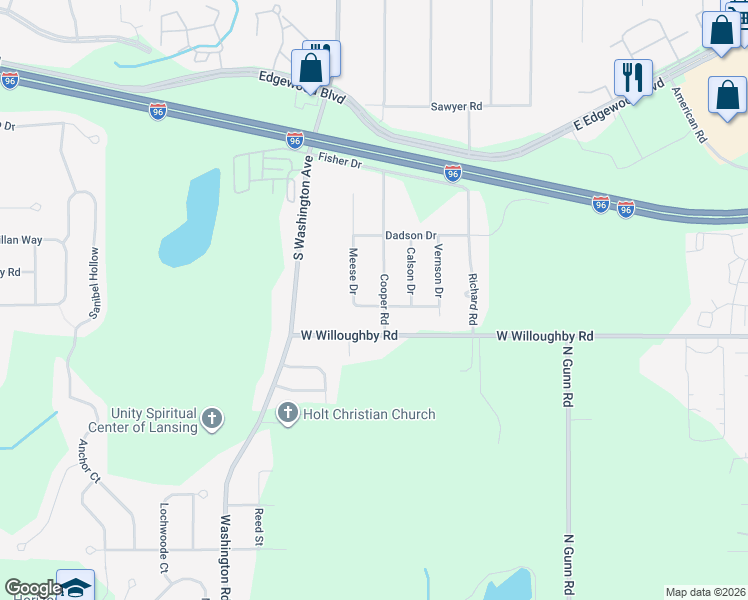map of restaurants, bars, coffee shops, grocery stores, and more near 701 Donson Drive in Lansing