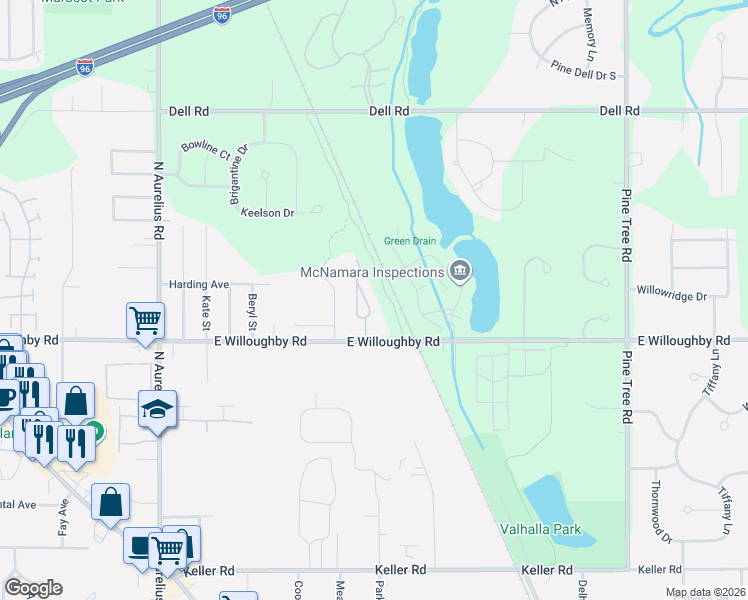 map of restaurants, bars, coffee shops, grocery stores, and more near 2530 Limerick Circle in Delhi charter Township