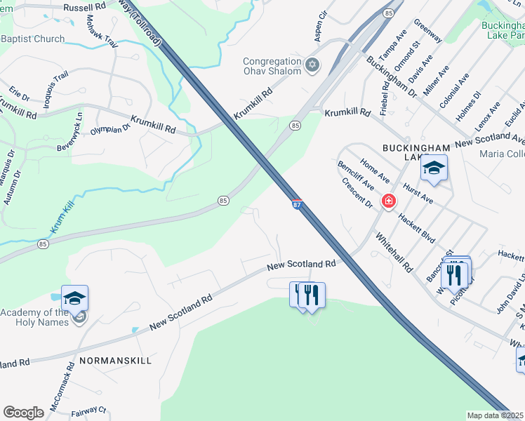 map of restaurants, bars, coffee shops, grocery stores, and more near 3 Colatosti Place in Albany