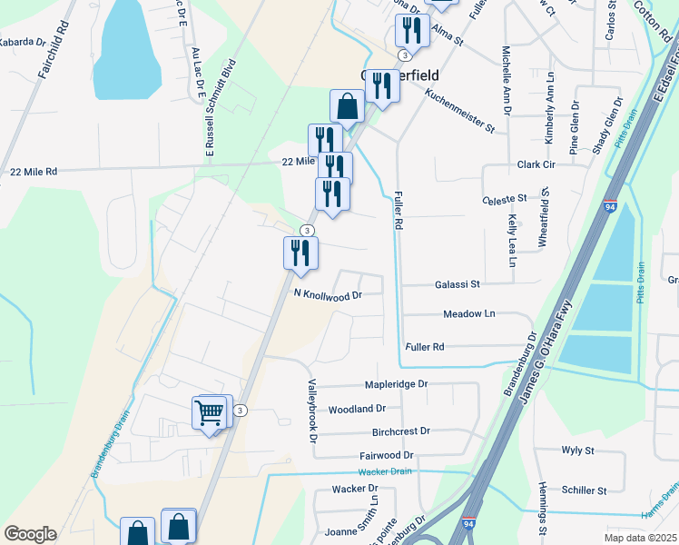 map of restaurants, bars, coffee shops, grocery stores, and more near 48470 Rosewood Lane in New Baltimore
