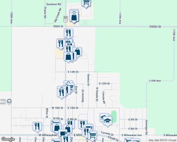 map of restaurants, bars, coffee shops, grocery stores, and more near 404 East 13th Street in Storm Lake
