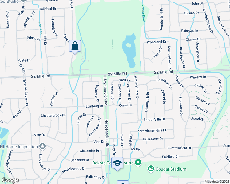 map of restaurants, bars, coffee shops, grocery stores, and more near 48603 Crescent Drive in Macomb