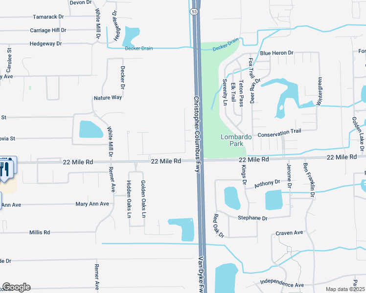 map of restaurants, bars, coffee shops, grocery stores, and more near 11459 North Woods Drive in Macomb County