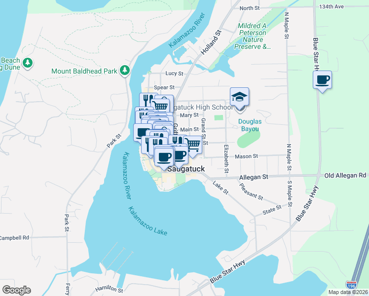 map of restaurants, bars, coffee shops, grocery stores, and more near 346 Hoffman Street in Saugatuck