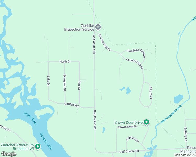 map of restaurants, bars, coffee shops, grocery stores, and more near N4132 Golf Course Road in Brodhead