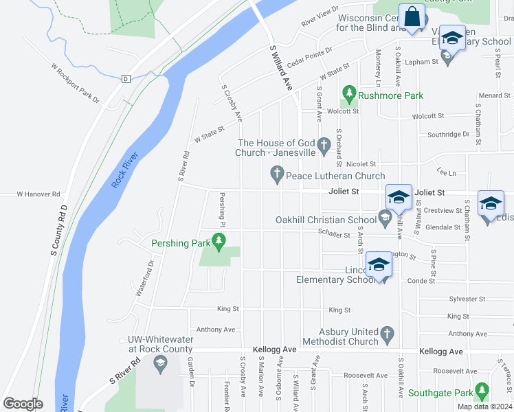 map of restaurants, bars, coffee shops, grocery stores, and more near 1608 South Marion Avenue in Janesville