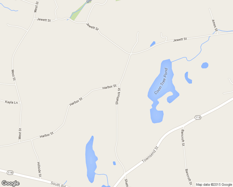 map of restaurants, bars, coffee shops, grocery stores, and more near 46 Shattuck Street in Pepperell