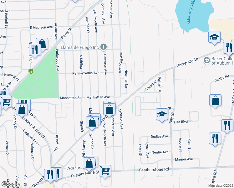 map of restaurants, bars, coffee shops, grocery stores, and more near 680 Emerson Avenue in Pontiac
