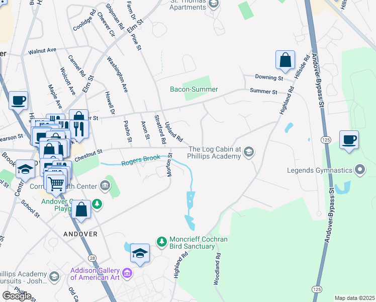 map of restaurants, bars, coffee shops, grocery stores, and more near 137 Chestnut Street in Andover