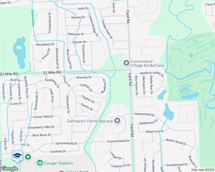 map of restaurants, bars, coffee shops, grocery stores, and more near 48774 Bradford Drive in Macomb