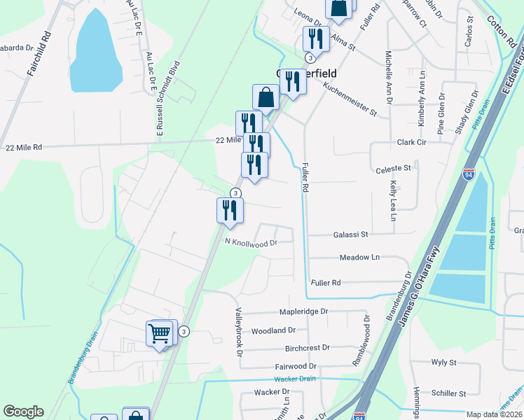 map of restaurants, bars, coffee shops, grocery stores, and more near 48700 Gratiot Ave in Macomb