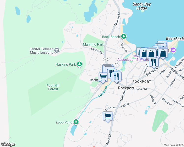 map of restaurants, bars, coffee shops, grocery stores, and more near 21 Summit Avenue in Rockport