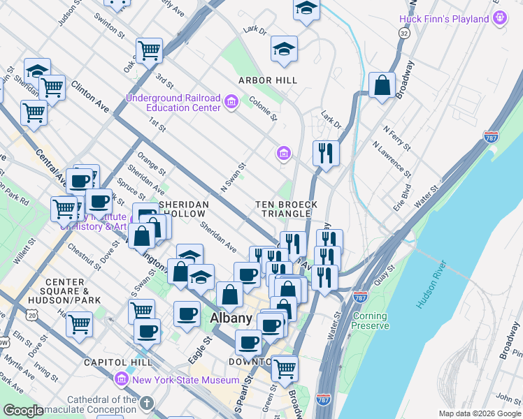 map of restaurants, bars, coffee shops, grocery stores, and more near 8 Saint Joseph's Terrace in Albany