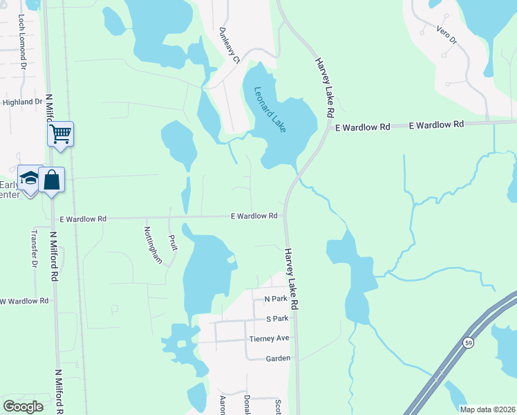 map of restaurants, bars, coffee shops, grocery stores, and more near 1974 Des Jardins in Highland Charter Township