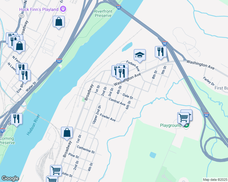 map of restaurants, bars, coffee shops, grocery stores, and more near 1638 3rd Street in Rensselaer