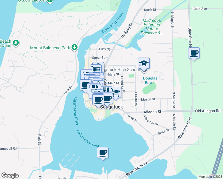 map of restaurants, bars, coffee shops, grocery stores, and more near 346 Hoffman Street in Saugatuck