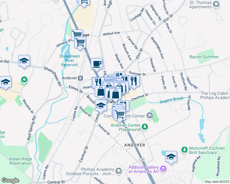 map of restaurants, bars, coffee shops, grocery stores, and more near in Andover