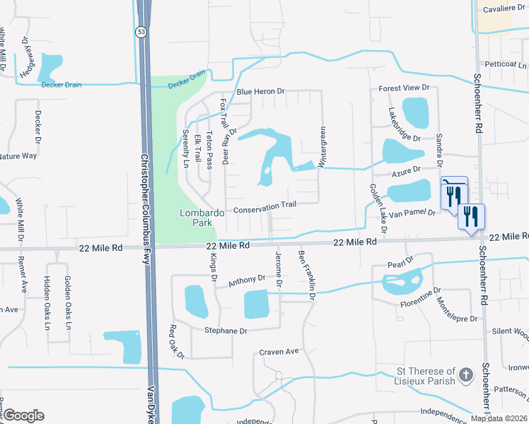 map of restaurants, bars, coffee shops, grocery stores, and more near 49107 Cranberry Court in Macomb County