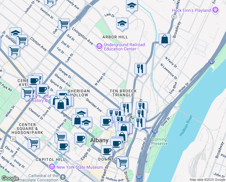 map of restaurants, bars, coffee shops, grocery stores, and more near 8 Saint Joseph's Terrace in Albany