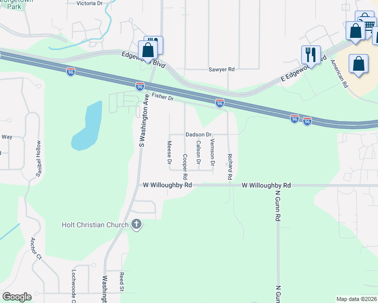 map of restaurants, bars, coffee shops, grocery stores, and more near 6928 Cooper Road in Lansing