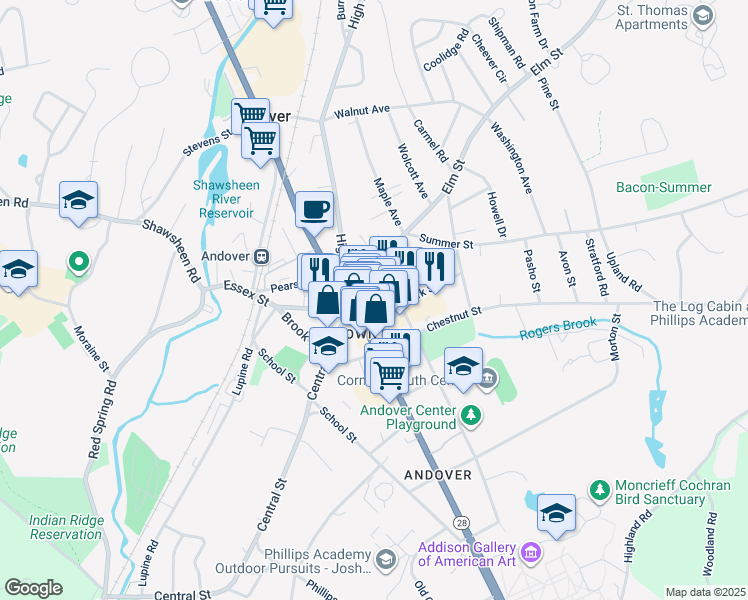 map of restaurants, bars, coffee shops, grocery stores, and more near 20 Post Office Avenue in Andover
