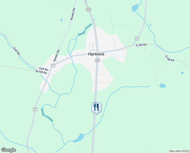 map of restaurants, bars, coffee shops, grocery stores, and more near 3567 New York 205 in Hartwick