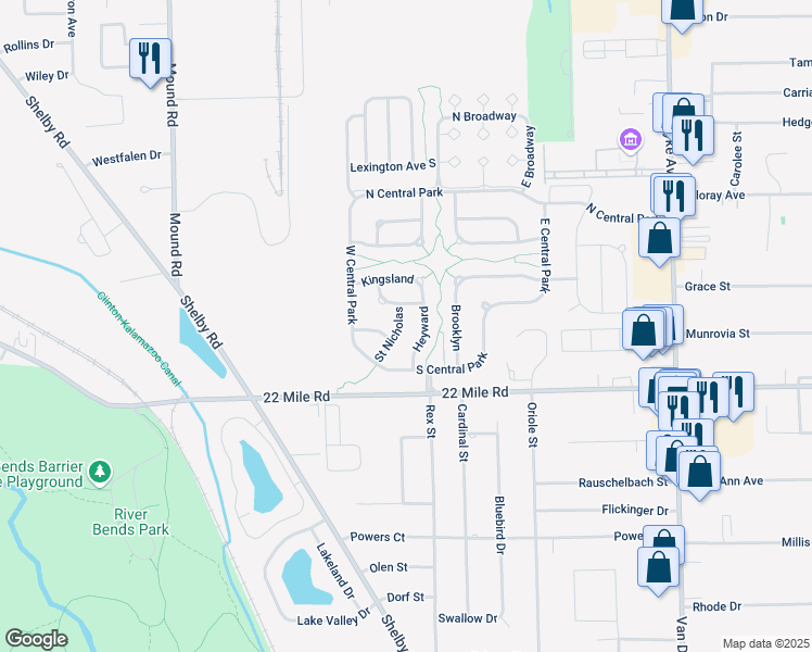 map of restaurants, bars, coffee shops, grocery stores, and more near 49272 Saint Nicholas in Shelby charter Township