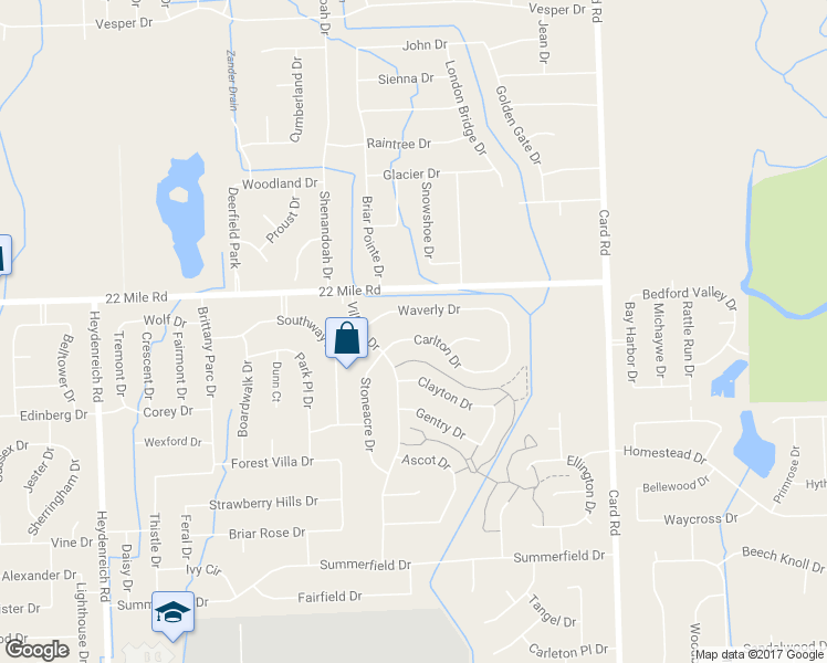 map of restaurants, bars, coffee shops, grocery stores, and more near 21327 Carlton Drive in Macomb