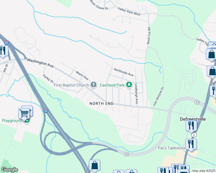 map of restaurants, bars, coffee shops, grocery stores, and more near 36 Elmhurst Ave in Rensselaer