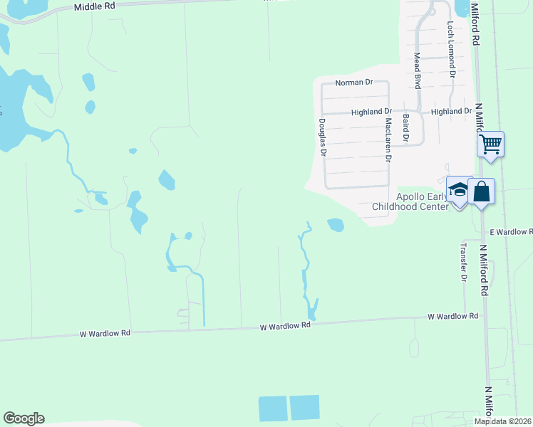 map of restaurants, bars, coffee shops, grocery stores, and more near 1809 Percy in Highland Charter Township
