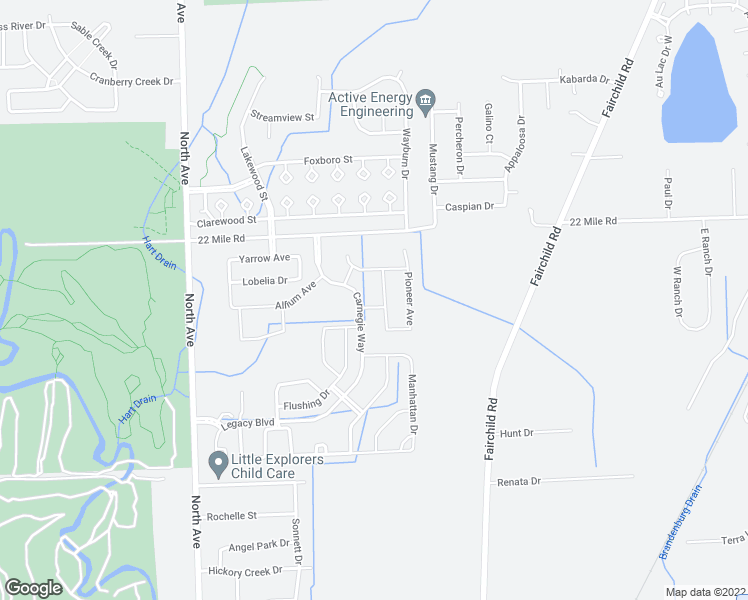 map of restaurants, bars, coffee shops, grocery stores, and more near 22 Mile Road in Macomb