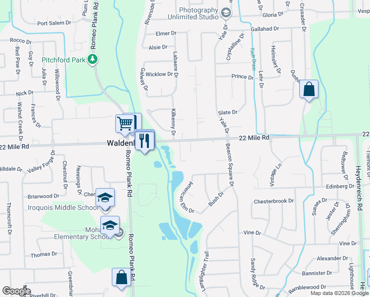 map of restaurants, bars, coffee shops, grocery stores, and more near 48934 Austrian Pine Dr in Macomb