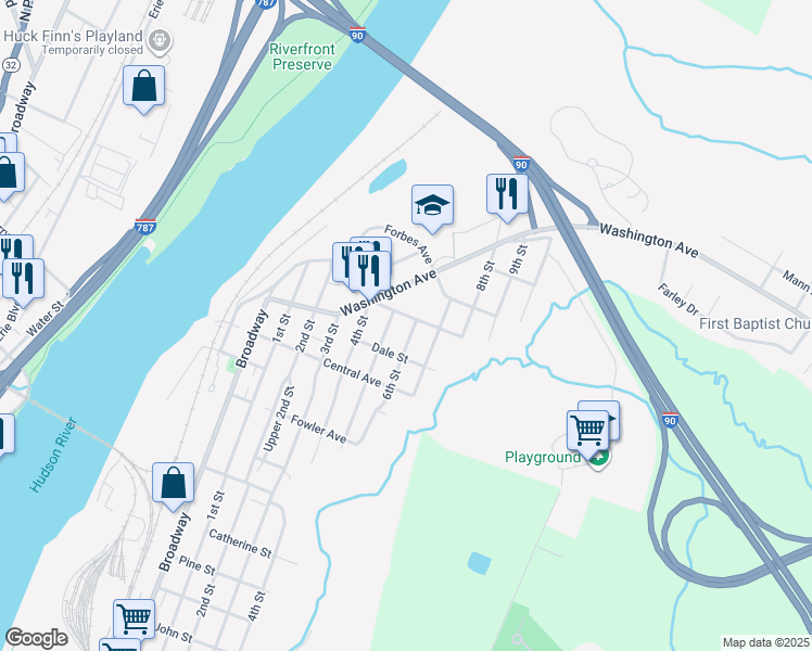 map of restaurants, bars, coffee shops, grocery stores, and more near 1735 6th Street in Rensselaer