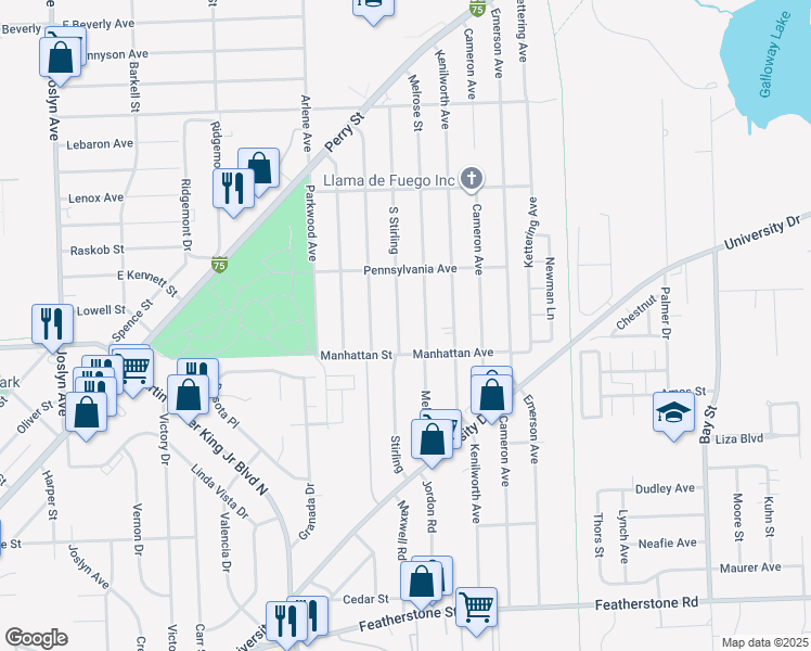 map of restaurants, bars, coffee shops, grocery stores, and more near 684 South Stirling in Pontiac