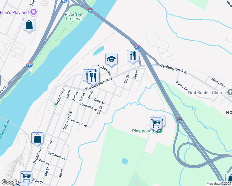 map of restaurants, bars, coffee shops, grocery stores, and more near 1800 7th Street in Rensselaer