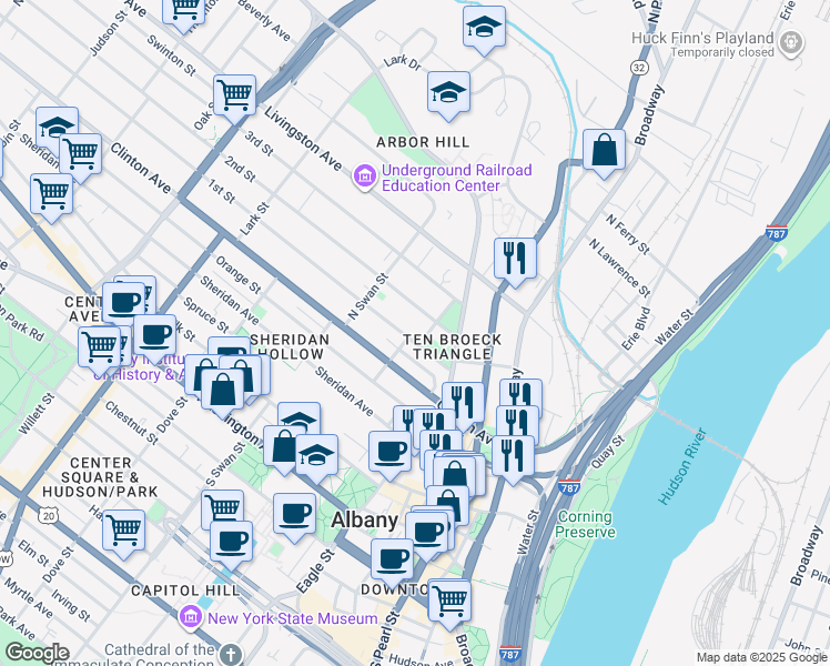 map of restaurants, bars, coffee shops, grocery stores, and more near 8 Saint Joseph's Terrace in Albany